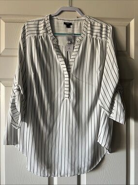 torrid White Blouse with Black Pinstripes V-Neck
